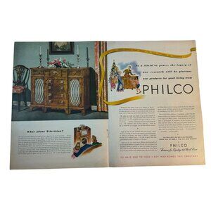 Vintage 1944 Philco Television Home TV Advertisement Print 2 Page AD WW2